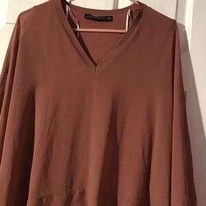 Zara Brown V-Neck Blouse
